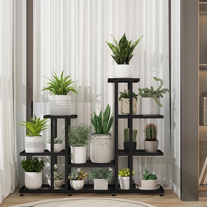 HusDream Corner Plant Stand Indoor 5 Tier 16 Potted Metal Plant Stands Outdoor Flower Shelf Heavy Duty Pot Holders for Patio Balcony Garden Living Room Home Decor (5-Tier 16 Potted)