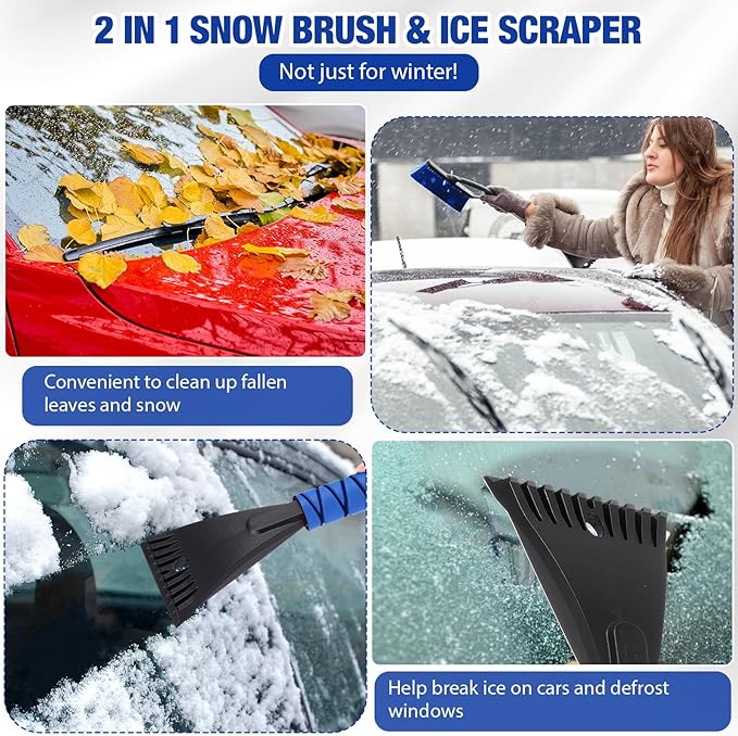 Gisafai 10 Pack 27" Snow Brush and Detachable Ice Scraper Snow Removal Car Brush with Comfortable Foam Grip for Car SUV Truck Windshield Window (Blue)