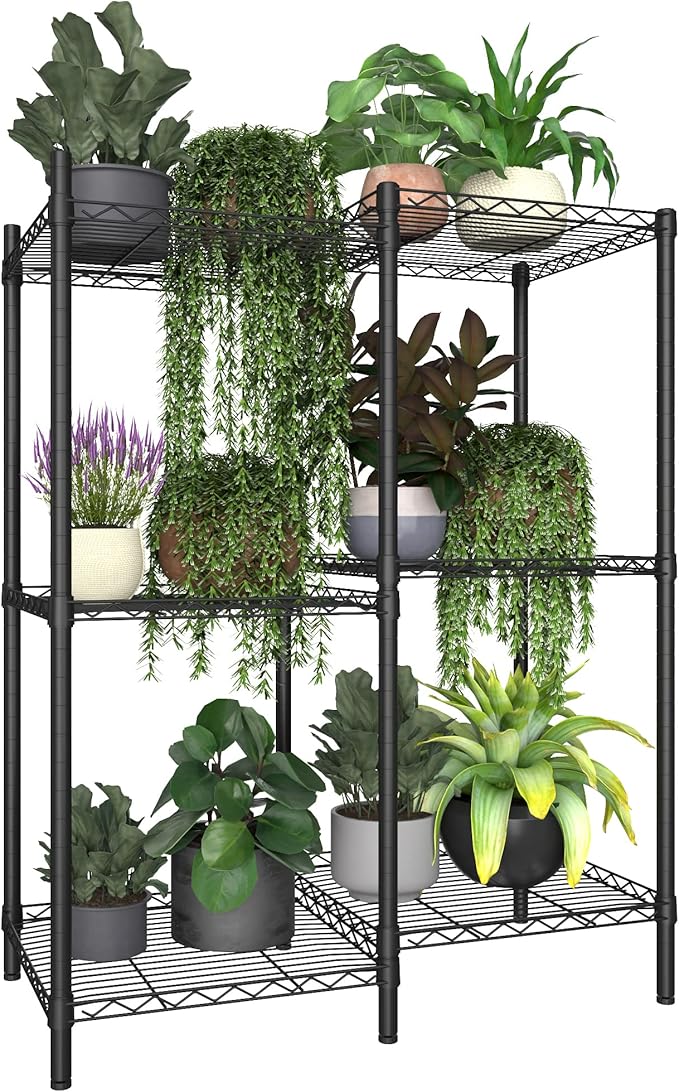 Xiofio 6-Tier Metal Plant Stand for Indoor Outdoor, Multiple Flower Pot Holder, Adjustable for Bedroom, Living Room, Balcony, Garden, Black