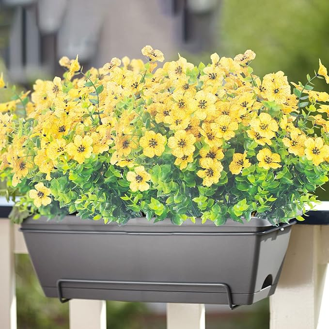 Grunyia 10 Bundles Artificial Flowers Outdoor UV Resistant Fake Flowers No Fade Faux Plants Garden Porch Window Box Decorating (Yellow)