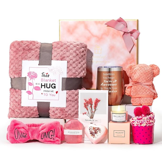 Birthday Gifts for Women,Self Care Gifts Baskets for Women Care Package Get Well Soon Gift Relaxing Set Unique Christmas Gift Birthday Presents with Blanket for Mom,Sister,Best Friend