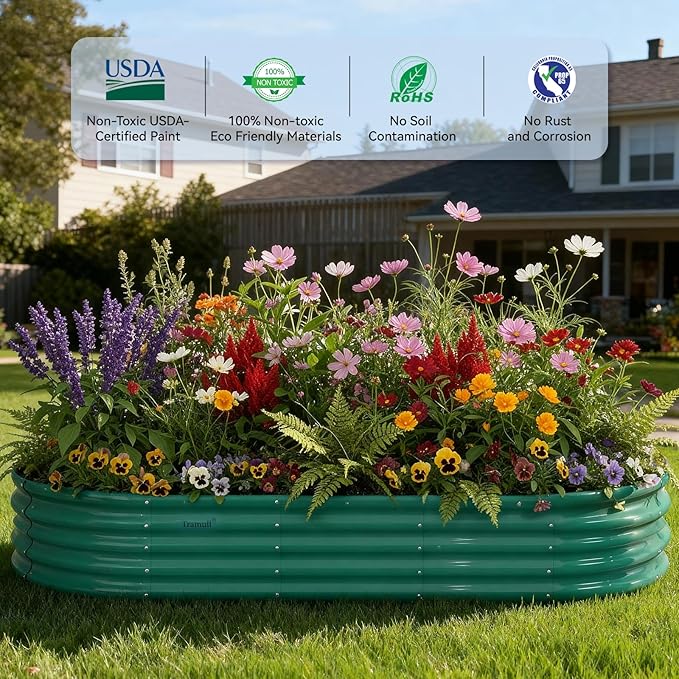 Galvanized Raised Garden Beds for Outdoor,8x3x1.5ft Metal Planter Box Kit for Vegetables, Flowers, Herbs, Large Elevated Gardening Bed with High Yield, Rust-Resistant Steel Panels, Easy Assembly