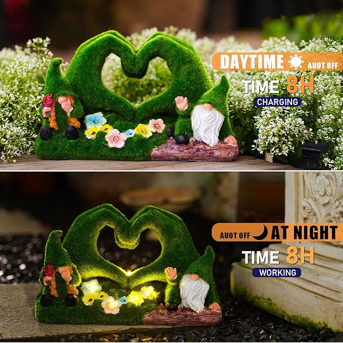 twinbling Valentines Day Gifts for Her Garden Gnome Statue Heart-Shaped Moss Covered Outdoor Garden Decor Cute Gnomes Decorations for Home Patio Yard Balcony Lawn Decor