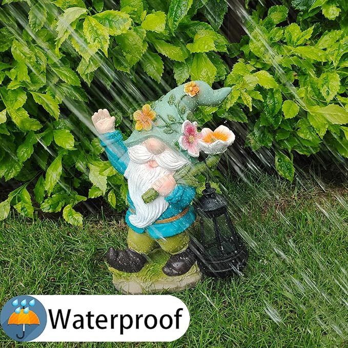 Solar Garden Gnomes Statue - Funny Dwarf Statue Carrying a Solar Lantern on its Shoulder, Outdoor Garden Decor for Yard, Lawn, Patio - Gnomes Figurine Ideal for Holiday Giving