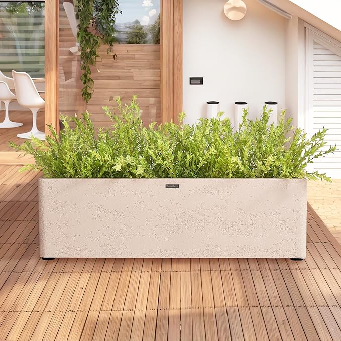 TerraDeco 31 Inch Rectangular Concrete Planter,Durable All-Weather Use with Drainage Holes,Large Rectangular Planter for Outdoor Indoor Plants