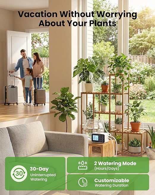 BAOSHISHAN Automatic Plant Waterer Indoor with Upgraded 2-in-1 Spray&Drip Emitter, Vacation Plant Watering Device with Programmable Timer, Indoor Plant Watering System for 15 Plants, Balcony Patio Use
