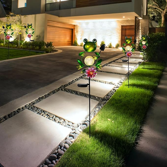 Bshine Frog Solar Light Outdoor Garden, Cracked Glass Metal Solar Garden Stakes for Pathway, Backyard Decoration, Yard Art, Lawn Ornaments, Frog Gifts for Women, Mom, Frog Lovers