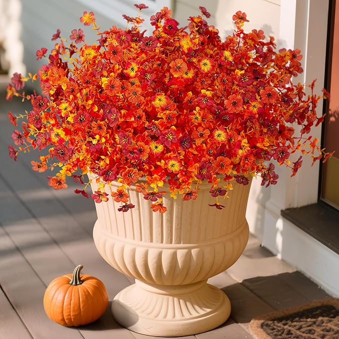 INXUGAO Artificial Fake Mums Fall Flowers for Outdoor Outside Decoration 12 Bundles Faux Silk Flowers Plants Realistic Daisy UV Resistant Fall Décor Autumn Front Door Porch Patio Yard Decoration