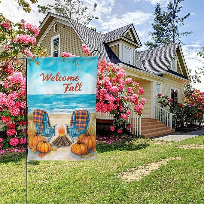Welcome Fall Garden Flag Vertical Double Sided Outdoor Yard Flags 12.5x18 Inch Burlap Banners for House Lawn