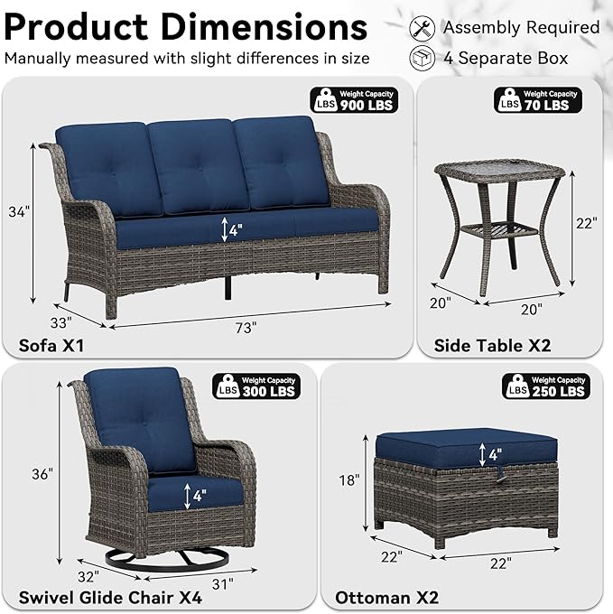 9 Piece Outdoor Wicker Patio Furniture Set, Outdoor Swivel Rocker Patio Chairs Set with Thickened Olefin Cushions, High Back and Deep Seating, Hand-Woven PE Rattan for Porch, Deck