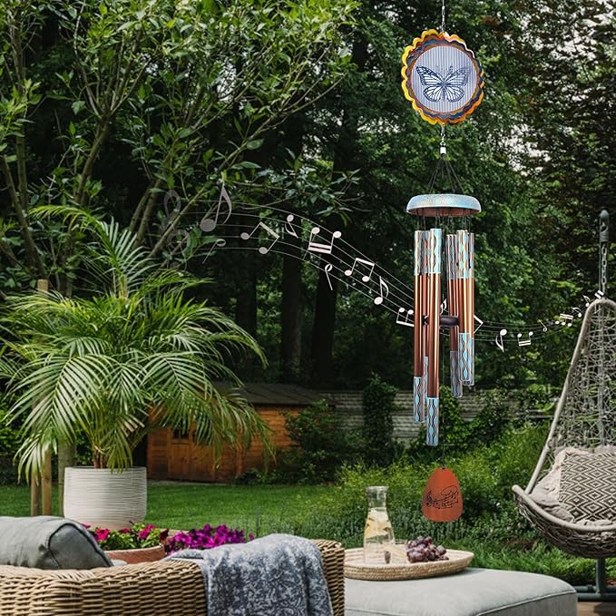 Aoedelyart Wind Chimes for Outside with 3D Animations Butterfly Wind Spinner,37" Memorial Wind Chimes Outdoor Garden Decor,Butterfly Gift for Women Mom Grandma Wife,Patio Decorations,Garden Ornaments