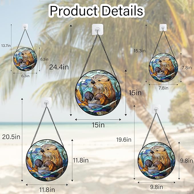AMDERVEN Stained Glass Suncatcher, Blue Ocean Cute Sea Otter Sun Catcher Stain Glass Window Hanging Decoration Mother's Day Birthday Gifts for Women Men Mom Nana 7.8 in