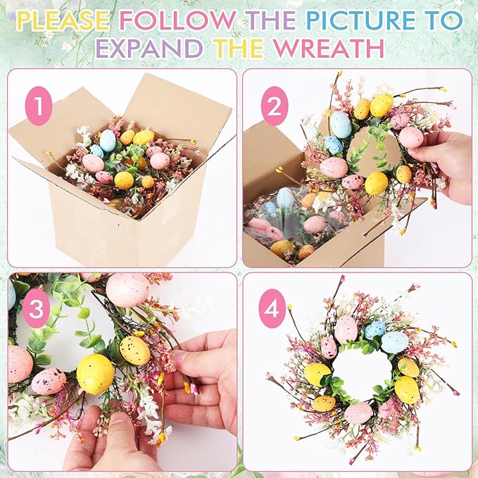 4 Pcs Easter Egg Candle Rings Wreaths Mini Artificial Spring Easter Egg Berry Wreath for Front Door Hanging Kitchen Cabinet Wreath with Ribbon for Porch Wall Window Farmhouse Decor