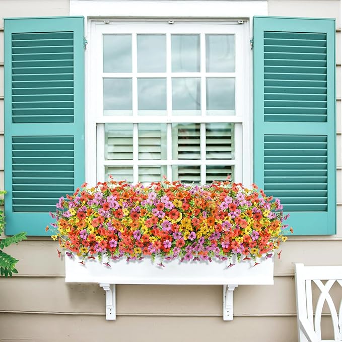 ZFProcess Artificial Flowers Faux Plants Outdoor Fake Flowers Spring Decor,12 Bundles Realistic Plastic Plant Colorful Daisy UV Resistant for Porch Patio Home Yard Garden Window Box Pot Planters