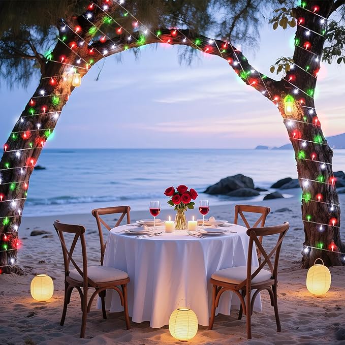 250 LED Christmas Lights Outdoor Waterproof, Plug in Twinkle Fairy String Lights for Bedroom Christmas Decorations, Red White&Green