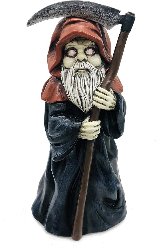 Garden gnome Reaper Statue - Evil Gnome Scary Gnome for Lawn Ornaments, Indoor or Outdoor Decorations, Halloween Decoration - 8.5 Inch Tall