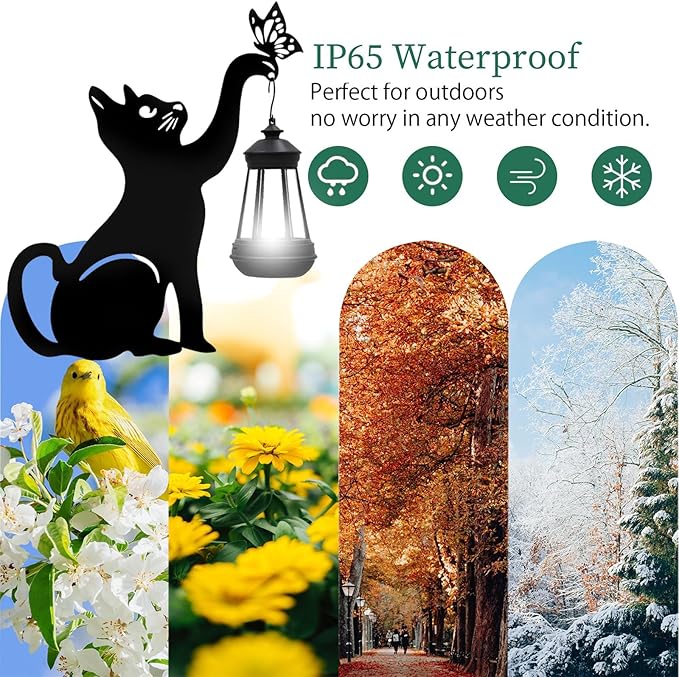 Black Cat Yard Decorations Outdoor - Solar Lights Outdoor Garden Decor Stake with Butterfly Decorative Metal Housewarming Ornament for Pathway Lawn Patio – Unique Gift for Woman Mom Grandma
