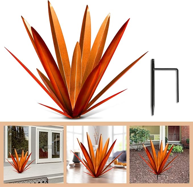 Homight Large Agave Sculpture Rustic Metal Agave Plant Outdoor Interior Decoration Outdoor Lawn Decoration Yard Wooden Posts Matching Garden Suitable for Patio…