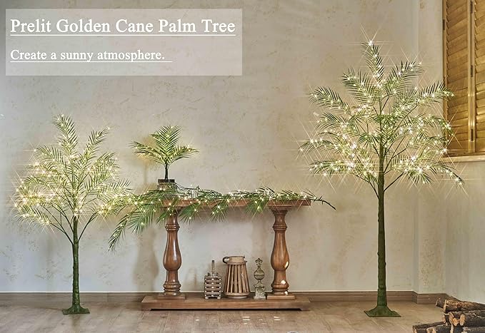 Hairui Lighted Palm Tree 6FT 300 LED Fairy Lights, Faux Plant Tree with Lights for Home Holiday Summer Decoration Indoor Outdoor
