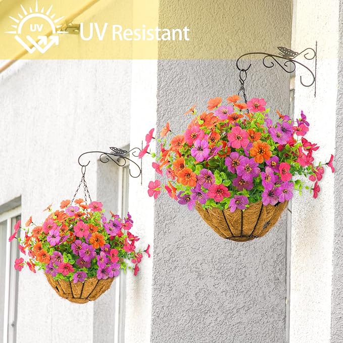 ATTGREAT Artificial Spring Flowers for Outdoors Faux Plants UV Resistant Realistic Fake Flowers Outside for Garden Planter Porch Home Decor, 6 Bundles (Multicolor)