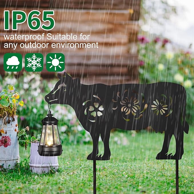 2Pack Solar Outdoor Garden Lights Stakes Solar Metal Flower Cow Lawn Deco Statue Patio, Outdoor Decor, Garden Decorations, Lawn Ornaments