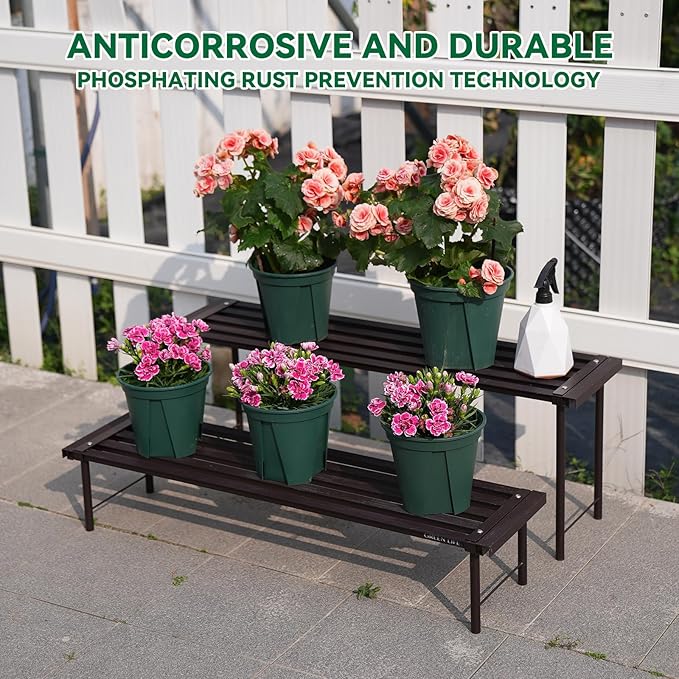 MultirackX Metal Plant Stand, Rust-proof Aluminum Flower Pot Stand, Heavy Duty Planter Display Shelving for Patio Balcony Garden Living Room Decorative (Ebony, 23.6 Inch)