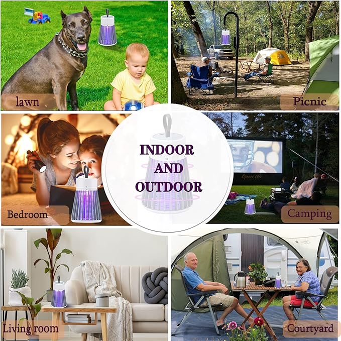 Mosquito Zapper, Rechargeable Bug Zapper with Safety Grid for Home and Camping, USB Charging Cordless Design, Purple Light Insect Killer for Indoor Outdoor Patio