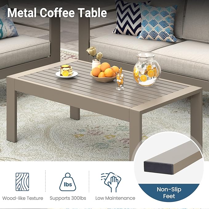 Wisteria Lane 7-Piece Outdoor Patio Furniture Set, Outdoor Sectional Furniture with Upgraded Cushions, Outdoor Conversation Seating Set for Balcony, Garden, Deck, Backyard, Khaki