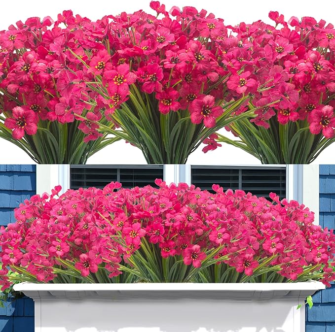 Grunyia 20 Bundles Artificial Flowers, Outdoor Indoor UV Resistant Fake Flowers No Fade Faux Plastic Plants Garden Porch Window Box Decoration