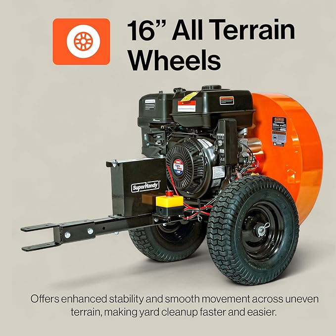 SuperHandy Tow-Behind Leaf Blower – 15HP Electric Start Gas Engine, 3000 CFM, 207 MPH Air Speed, Adjustable Airflow, Metal Impeller, Clevis Pin Hitch