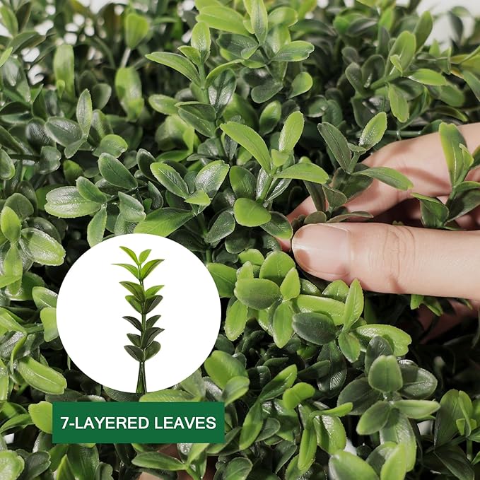26" Artificial Boxwood Topiary Trees - 19.7" W Large Faux Plants Outdoor for Front Porch Decor, UV-Resistant Potted Shrubs with LED Lights, Realistic Fake Greenery Balls for Patio Entrance, Set of 2