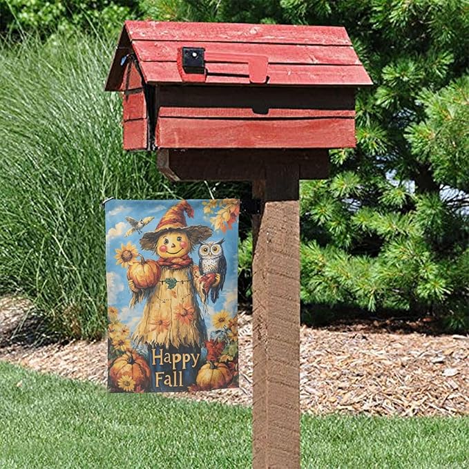Happy Fall Garden Flag 12x18 Inch Double Sided All-Weather Polyester Outdoor Flag For Patio Lawn Yard And Garden Welcome Decor