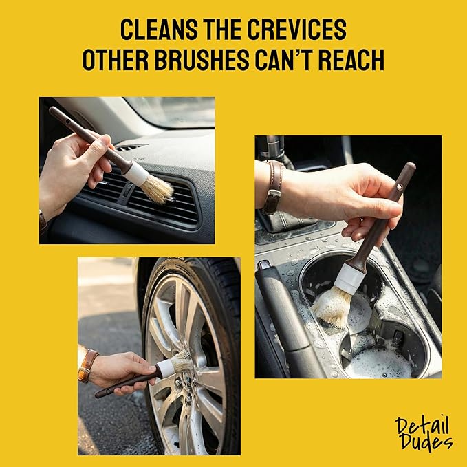 Soft Boar Hair Car Detailing Brush Set - 6-Pack - Scratch-Free Soft Bristle Cleaning Brushes - Reaches Tight Spots & Interior Car Cleaning Kit - Ergonomic & Durable Detailing Supplies