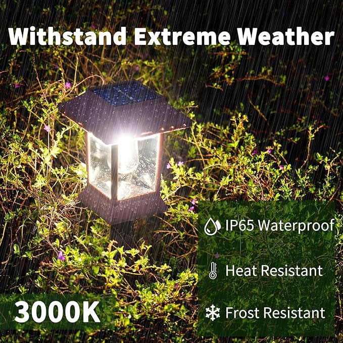 Glosola 6Pack Solar Pathway Lights Outdoor Waterproof IP65, Brown Solar Lights Outdoor with Hook Upgraded 1000mAH Battery, Up to 12Hrs, Auto On/Off, Garden Decor for Yard, Driveway, Walkway (Bulb)
