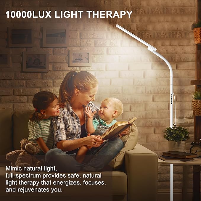 Sozapooty Light Therapy Lamp,10000 Lux Happy Therapy Light, Floor Sun Therapy Lamp with Remote & Touch Control & Adjustable Gooseneck for Reading/Office/Home