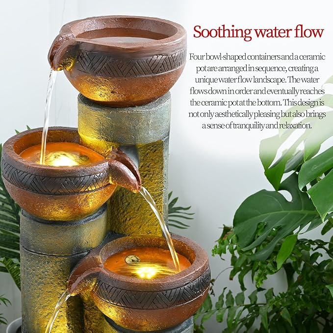 39.7’’H 5-Tier Relaxing Outdoor Indoor Garden Water Fountain Decor - for Contemporary Design for Garden, Patio, Deck, Porch, Backyard and Home Art Decor Brown