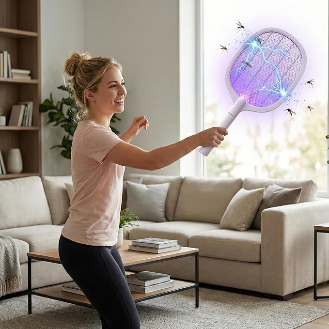 2 Pack Electric Fly Swatter, Rechargeable Mosquito Electric Racket to Kill Mosquitoes, Portable Handheld Cordless 3000V Bug Zapper Racket for Indoor Home Office Wasps, Gnats, Fruit Flies, Flies