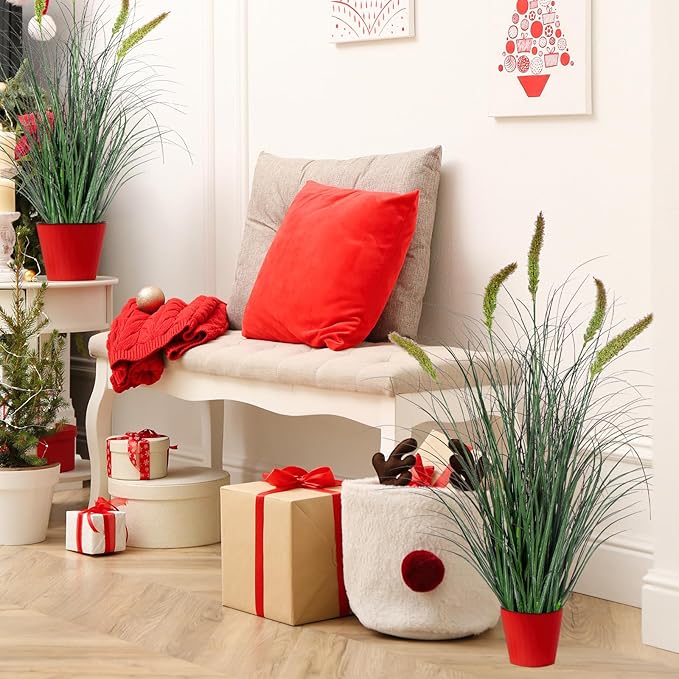 Ttranewsoo Green Onions Fake Plants,Artificial Plants Indoor, Fake Grass Decor Green Plant Fake Outdoor Flowers Fake Succulents,Artificial Tall Grass Plants with Pots House Decorative(36“ 1 Pack)