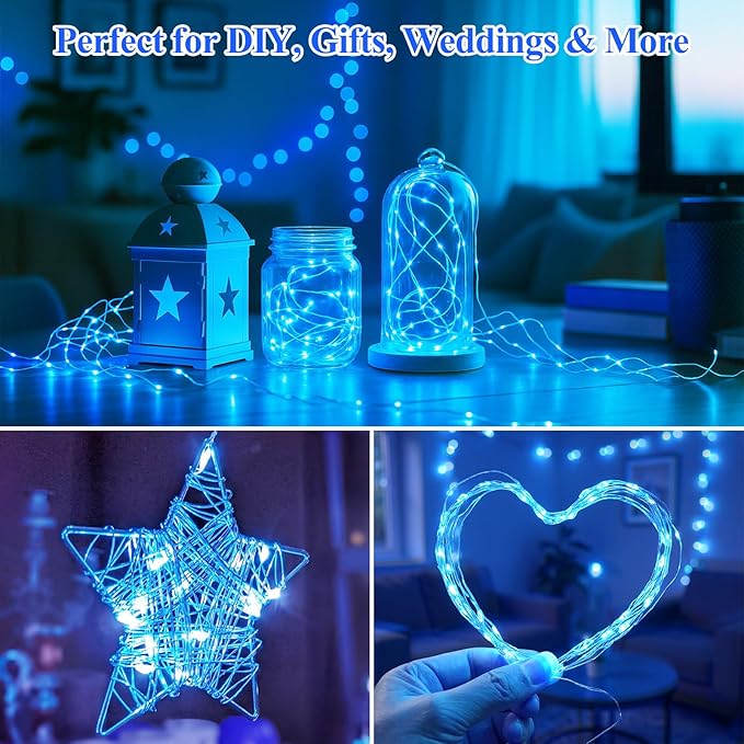 Lakumu 6-Pack Fairy Lights Battery Operated String Lights-7FT 20 LED,Waterproof Silver Wire Firefly Lights for Mason Jars DIY Bedroom Wedding Party Centerpiece Table Decor, Blue