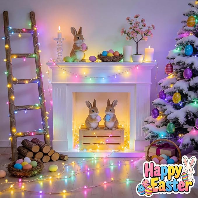 LitHome Led Christmas Fairy Lights Plug in, 200LED 66FT Color Changing Fairy Lights with Remote, 9 Modes Led Christmas Lights Indoor, Easter Pastel Fairy String Lights Twinkle for Party Easter Decor