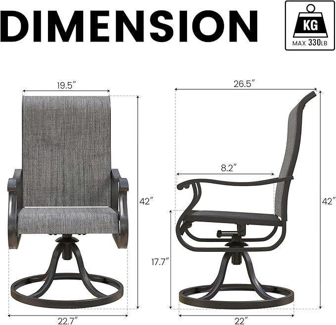 Patio Swivel Chairs Set of 6, Outdoor Dining Chairs with High Back, All-Weather Swivel Rocker Chair for Lawn, Porch or Garden (Dark Grey)