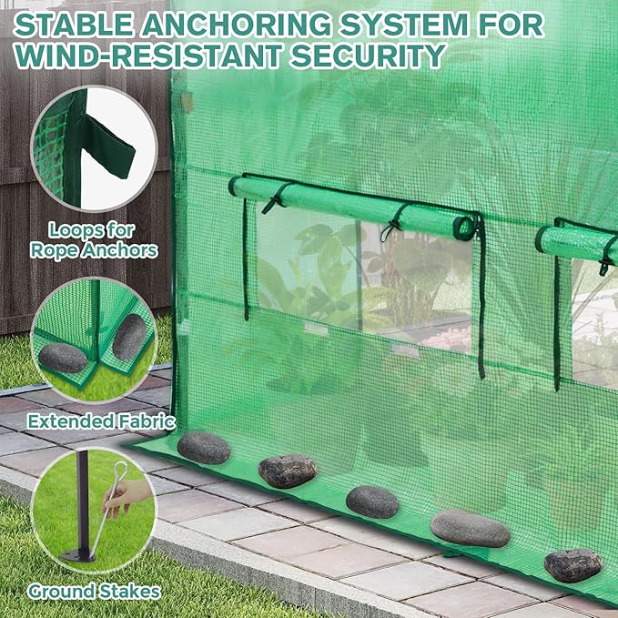 COOS BAY 10x10 FT Pop up Greenhouse Outdoor with Winter Support Pole, Walk in Green House with Power Access Openings, Zippered Doors & Windows, Durable PE Cover, Green