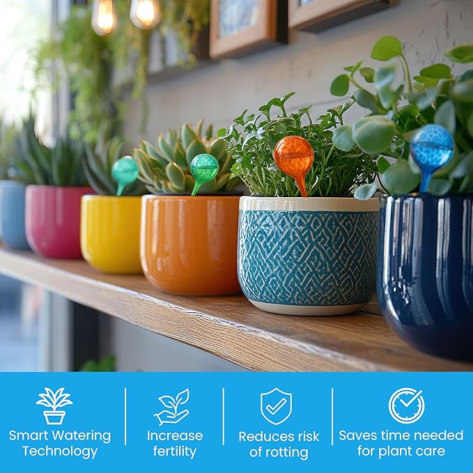 Little Green Leaf LGL Plant Watering Globes - Automatic Self Watering Globes. Decorative Self Watering Planter Inserts. Self Watering Spikes to Support Plant Health. 6 Pack x 350ml