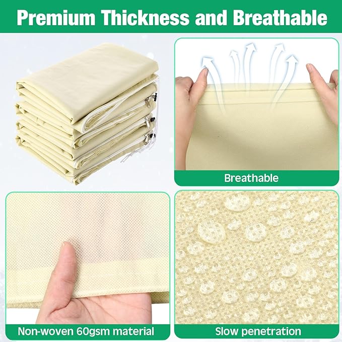Vincreem 4 Pcs Plant Covers Freeze Protection 35.4" x 59" Winter Frost Blankets for Outdoor Plants with Zipper Drawstring Frost Cloth Freeze Covers Warm Shrub Jacket for Fruit Tree Potted(Beige)