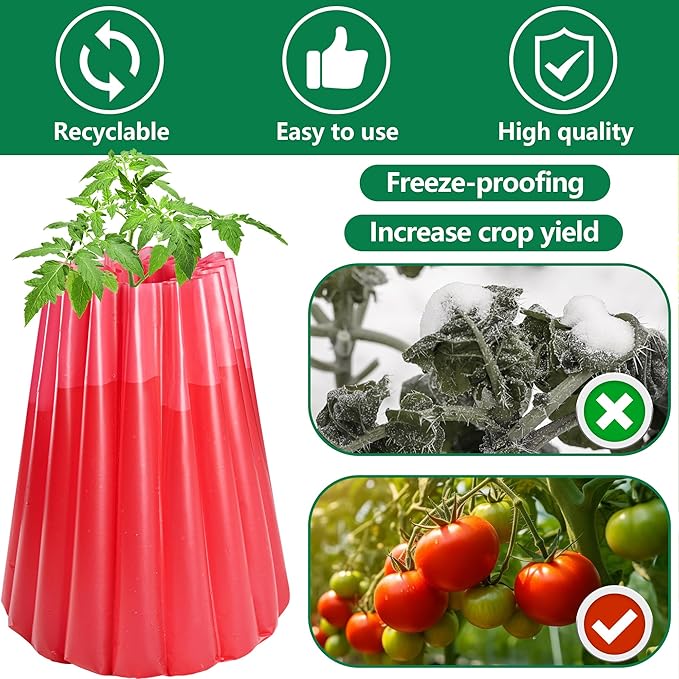 Adnee 10 Pack Water Filled Plant Protectors-19 x 17 Inch Reusable Wall of Water Plant Covers for Tomato Plants-Red Early Season Insulating Plant Protective Cover for Outdoor Winter Freeze Protection