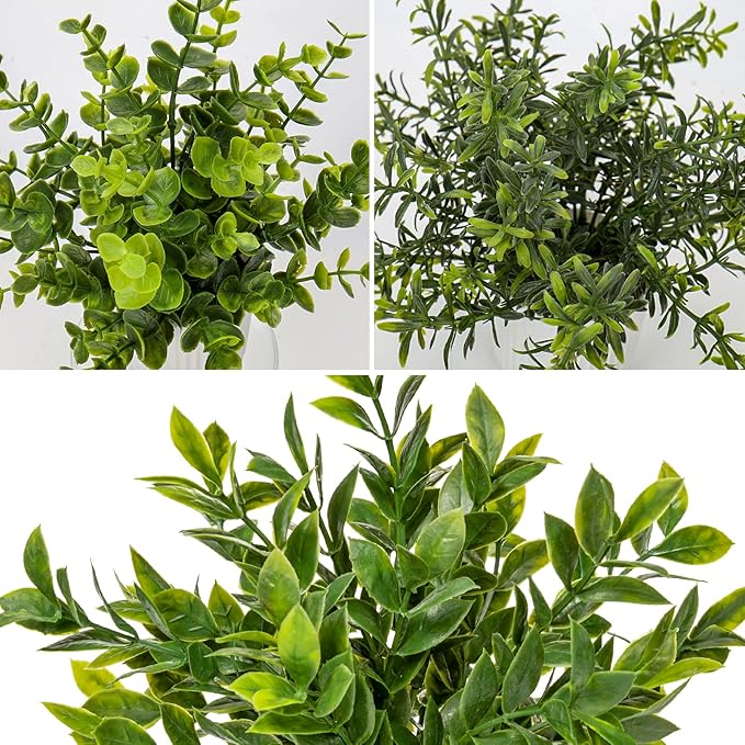 Hollyone 3 Pack Artificial Potted Plants Eucalyptus Rosemary ZZ Plant Zamioculcas Zamiifolia Fake Plant in Pot Small Faux Plant Greenery Aesthetic Indoor Home Decor Bathroom Bedroom Table Shelf Office