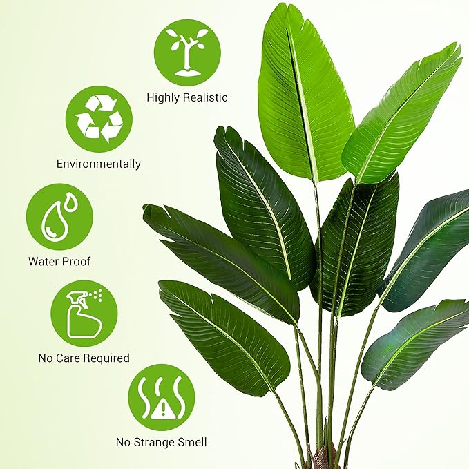 litphke Artificial Tree Bird of Paradise Artificial Plant, 4 Ft Faux Tropical Plant Palm Tree with Leaves Trunks Faux Banana Leaf Tree for Home Decor Living Room Indoor Outdoor Office