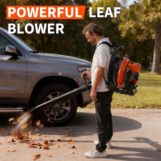 66CC Backpack Blower, 4-HP 2-Cycle Gas Leaf Blower with 880 CFM & 320 MPH, Backpack Leaf Blower, Powerful Clearing Performance for Wet Leaf & Debris Clean & Snow Removal