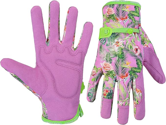 HANDLANDY Work Gloves for Women, Breathable Leather Gardening Glove for Yard Maintenance, Hand Protection with Touch Screen for Gardeners, Farmers