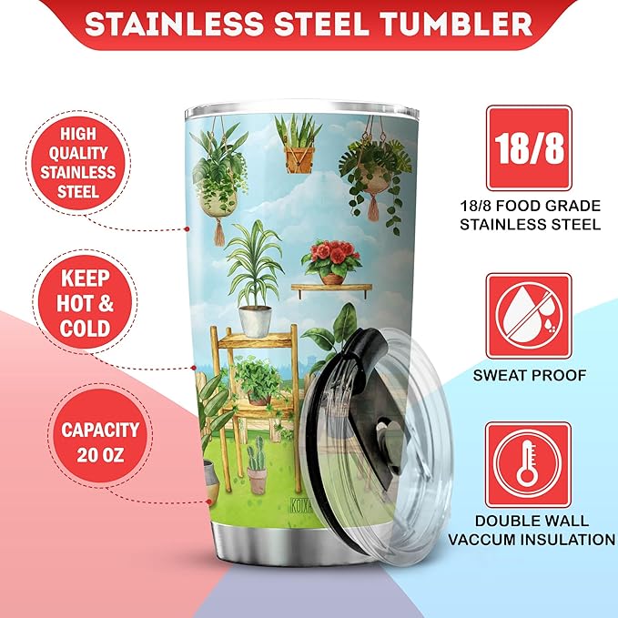 KOIXA Gardening Coffee Tumbler Birthday Gifts For Women Adults Mom Friends Girls Grandma Plant Lovers Botanic Travel Mug With Lid Insulated Cup Cold Steel Tumblers Inspirational Quotes